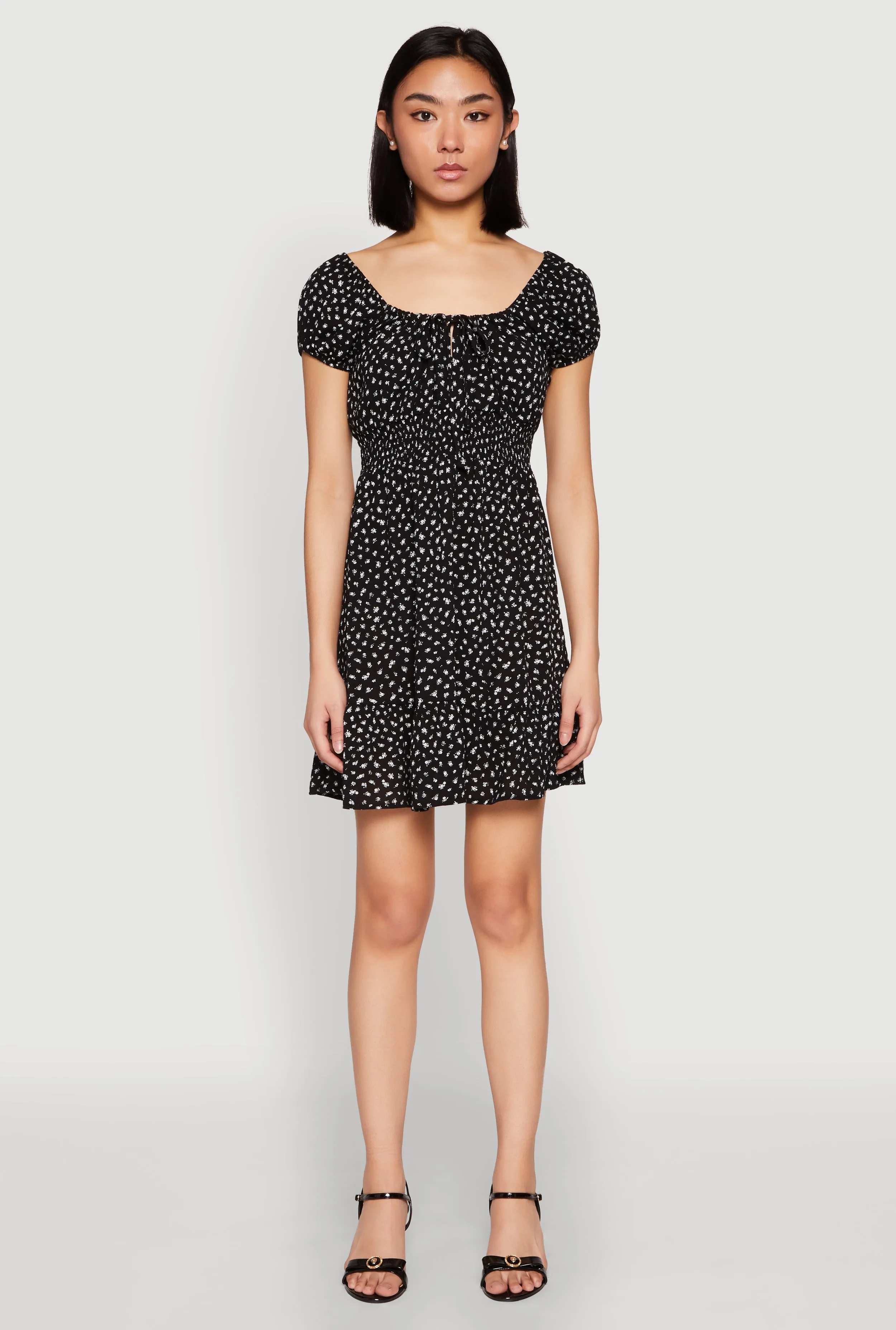 Warm Base Floral Peasant Mini Dress