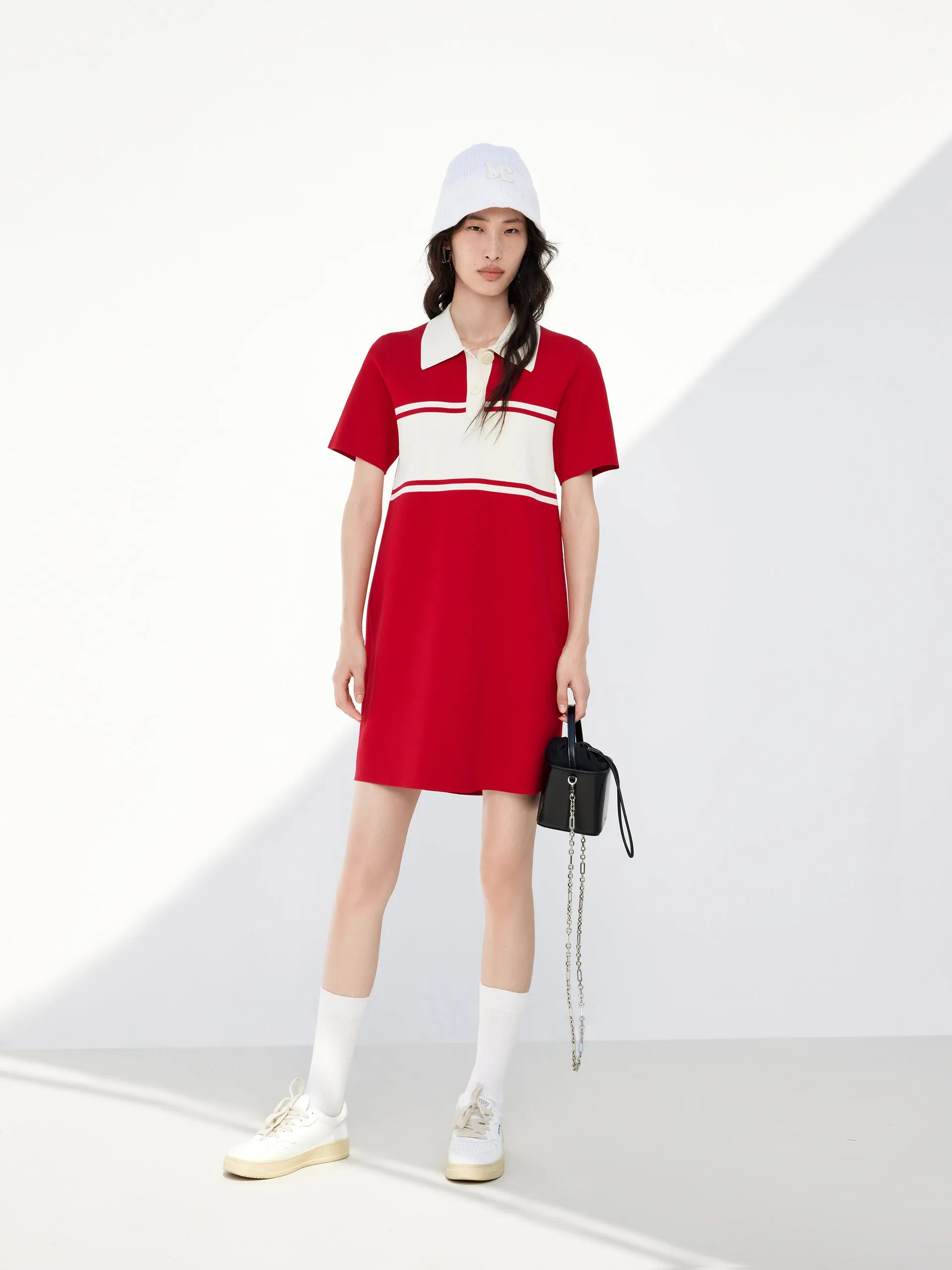 Everyday Use Flattering Style Polo Collar Contrast Mini Dress