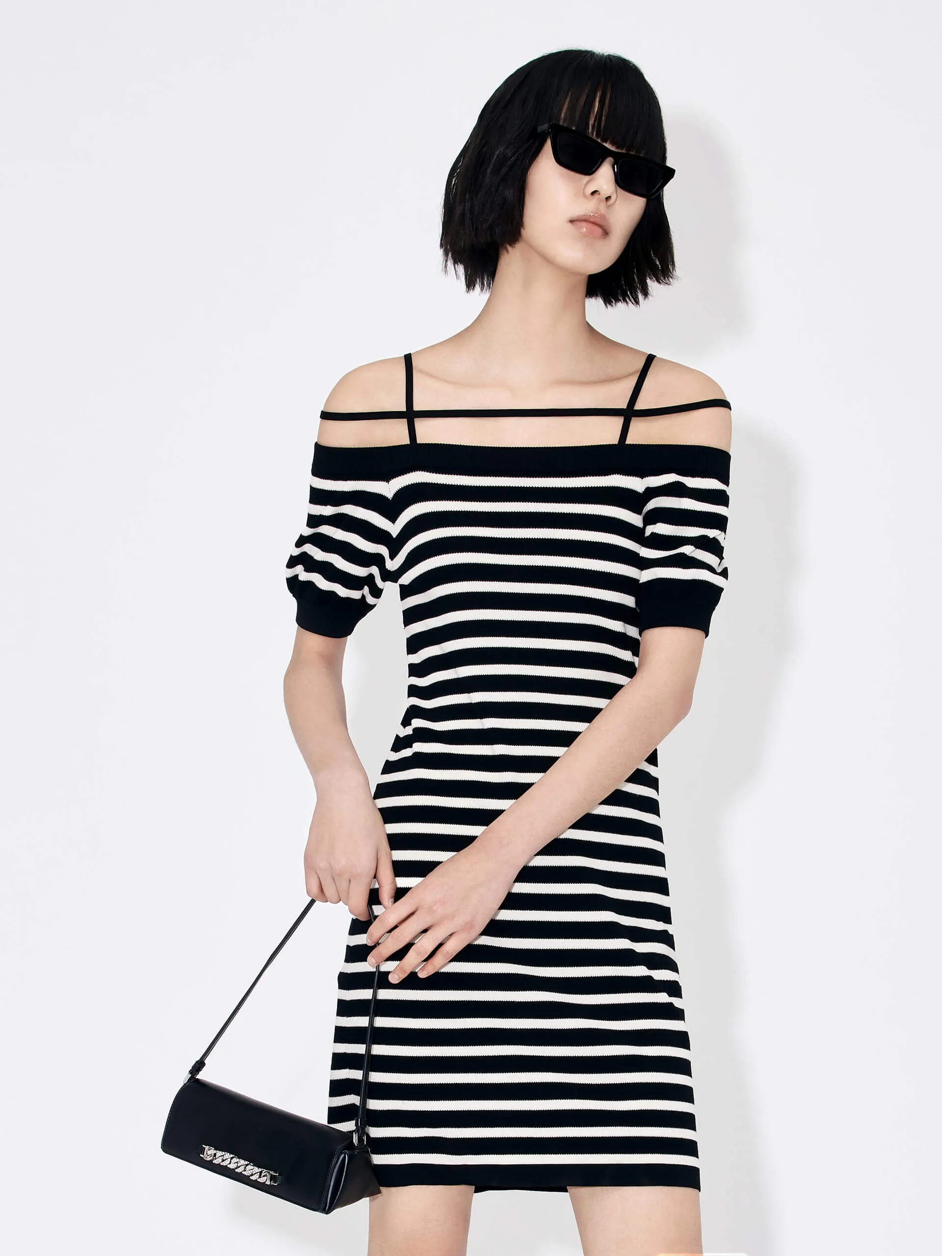 Strap Details Striped Dress soft look Neutral Tones