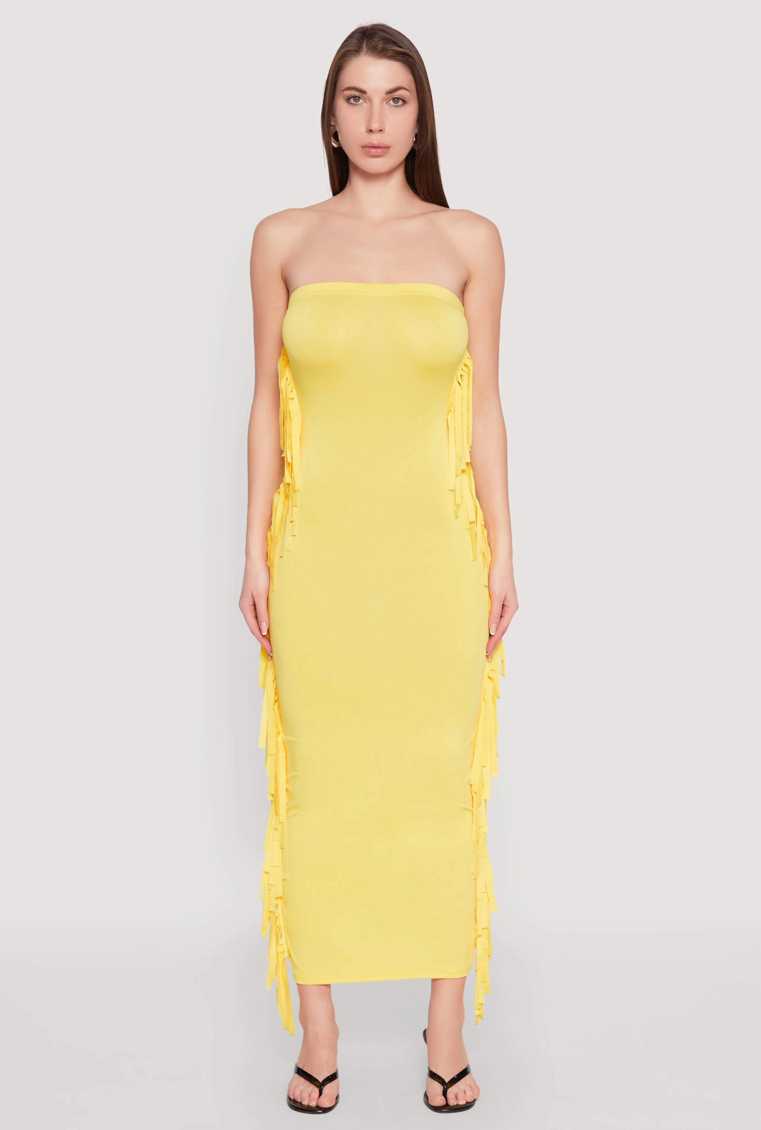 Subtle Edge Side Fringe Maxi Tube Dress