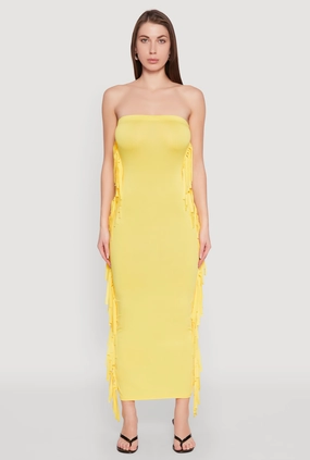 Subtle Edge Side Fringe Maxi Tube Dress