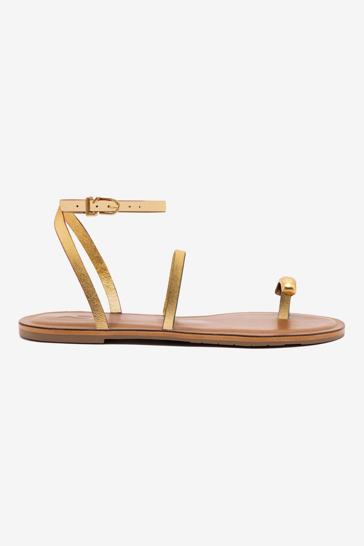 Team Play Meadow Walk Biarritz Flat Sandal In Gold Metallic Leather