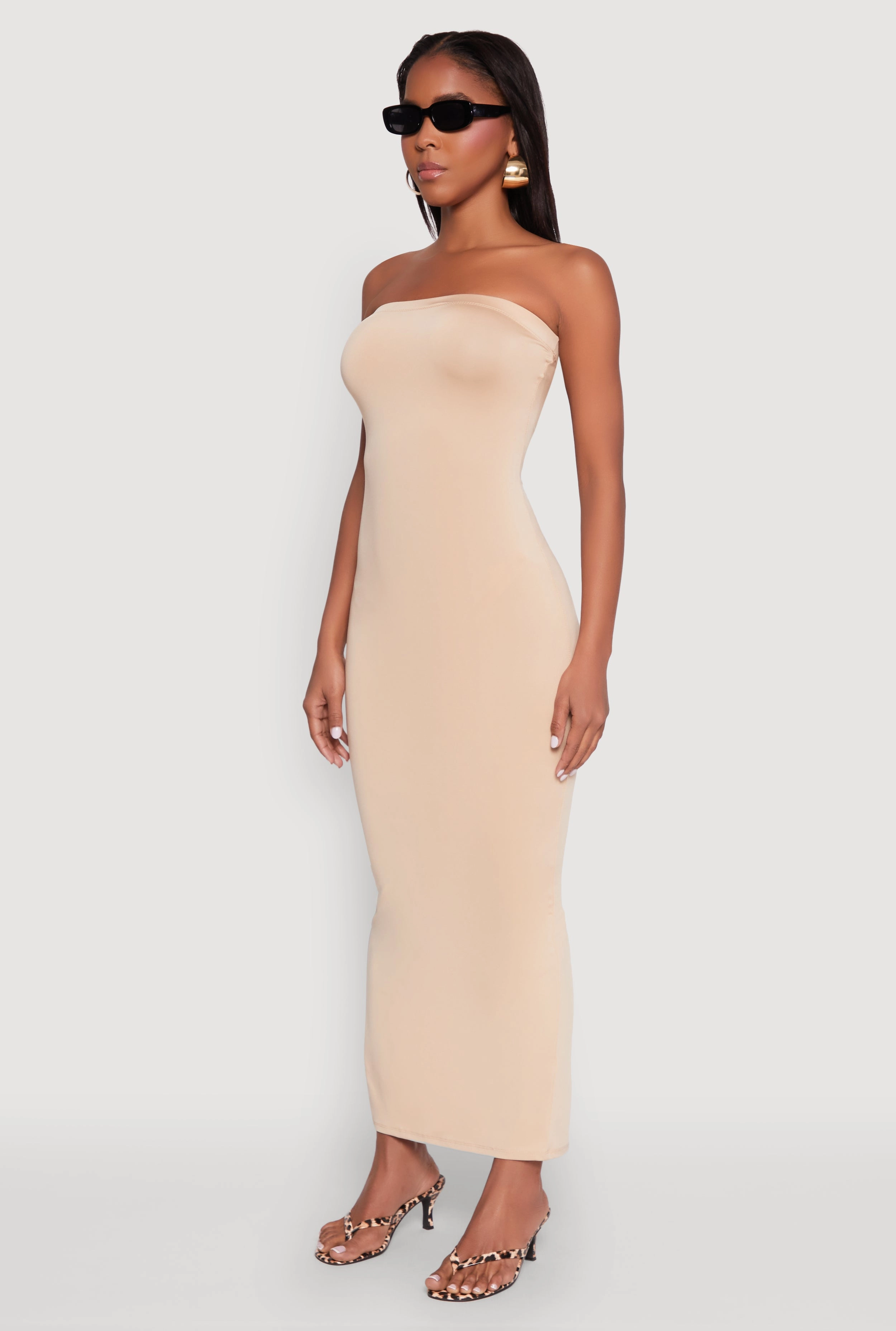 Slit Back Maxi Tube Dress Casual Elegance Workwear