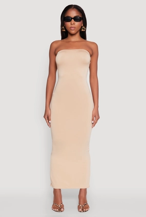 Slit Back Maxi Tube Dress Lounge Fit Layer Safe