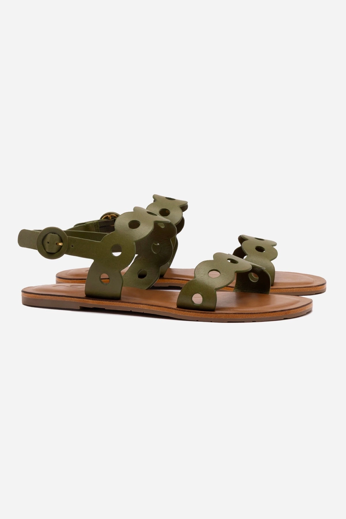 Stretchable Material Florence Flat Sandal In Seaweed Leather