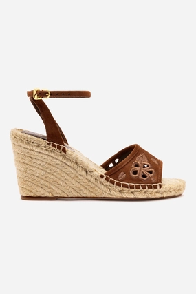 Letizia Espadrille Wedge In Burnt Umber and Hibiscus Broderie Flexible