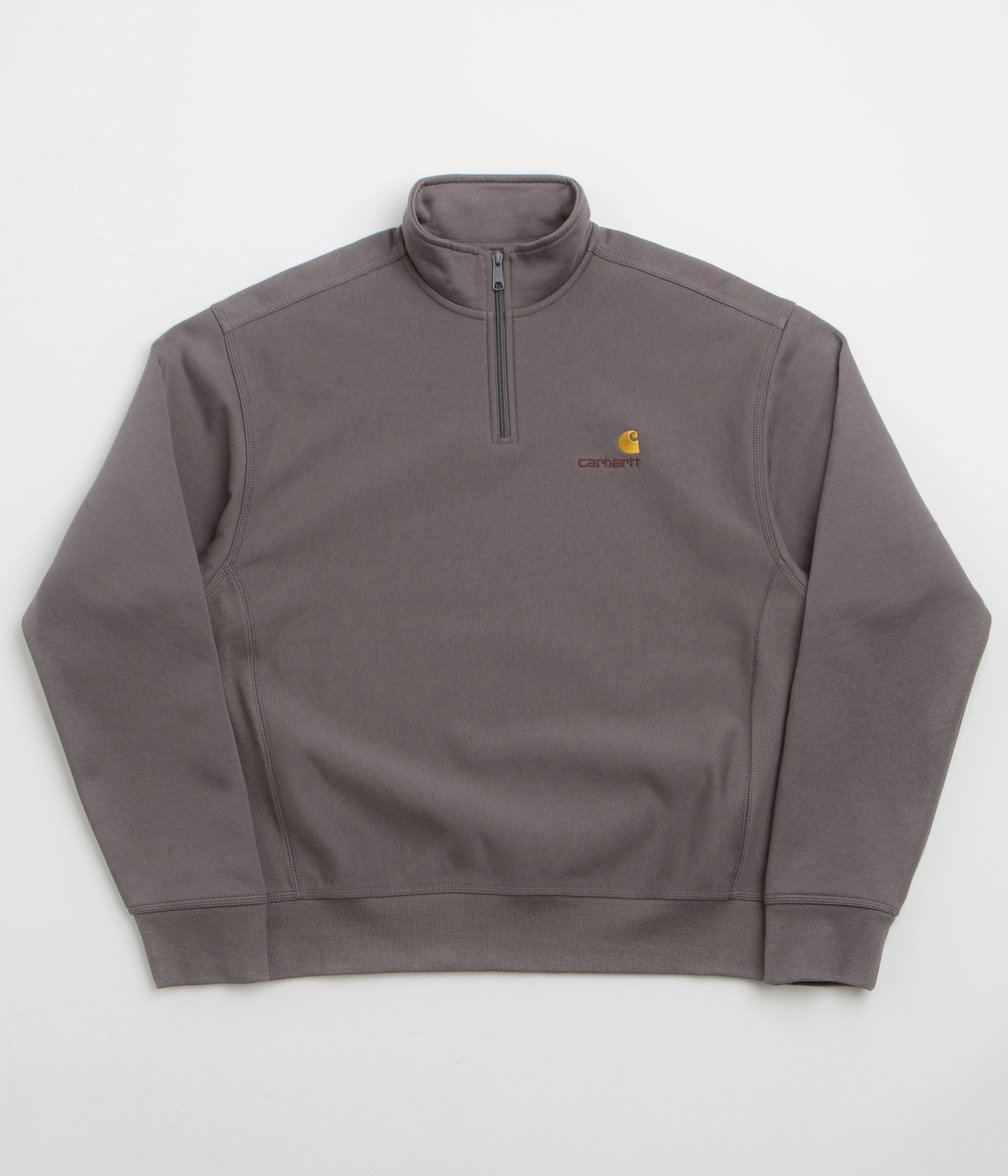 Carhartt Half Zip American Script Sweatshirt - Porphyry Stretchable Cuff Eco Conscious Processing