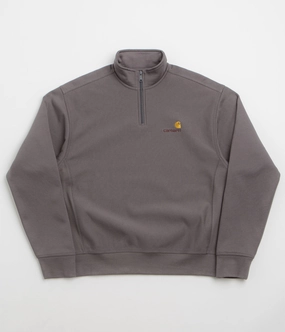 Carhartt Half Zip American Script Sweatshirt - Porphyry Stretchable Cuff Eco Conscious Processing