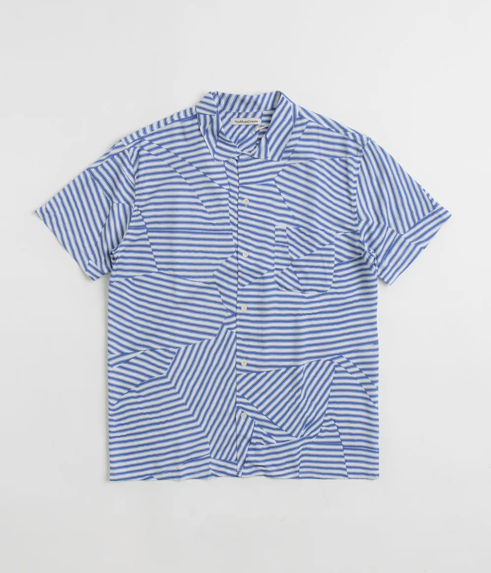 YMC Malick Shirt - Blue / White Abrasion Resistant Edges Contrast Stitch