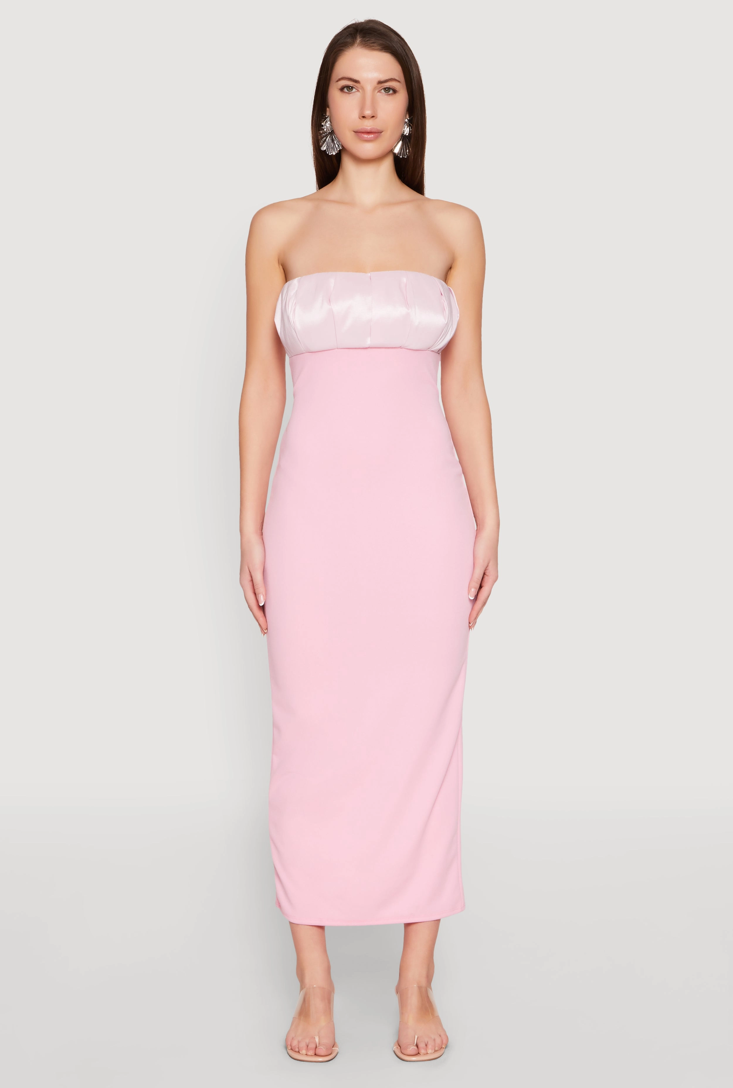 Empire Waist Slit Back Maxi Dress Pleat-Front Fit Choice