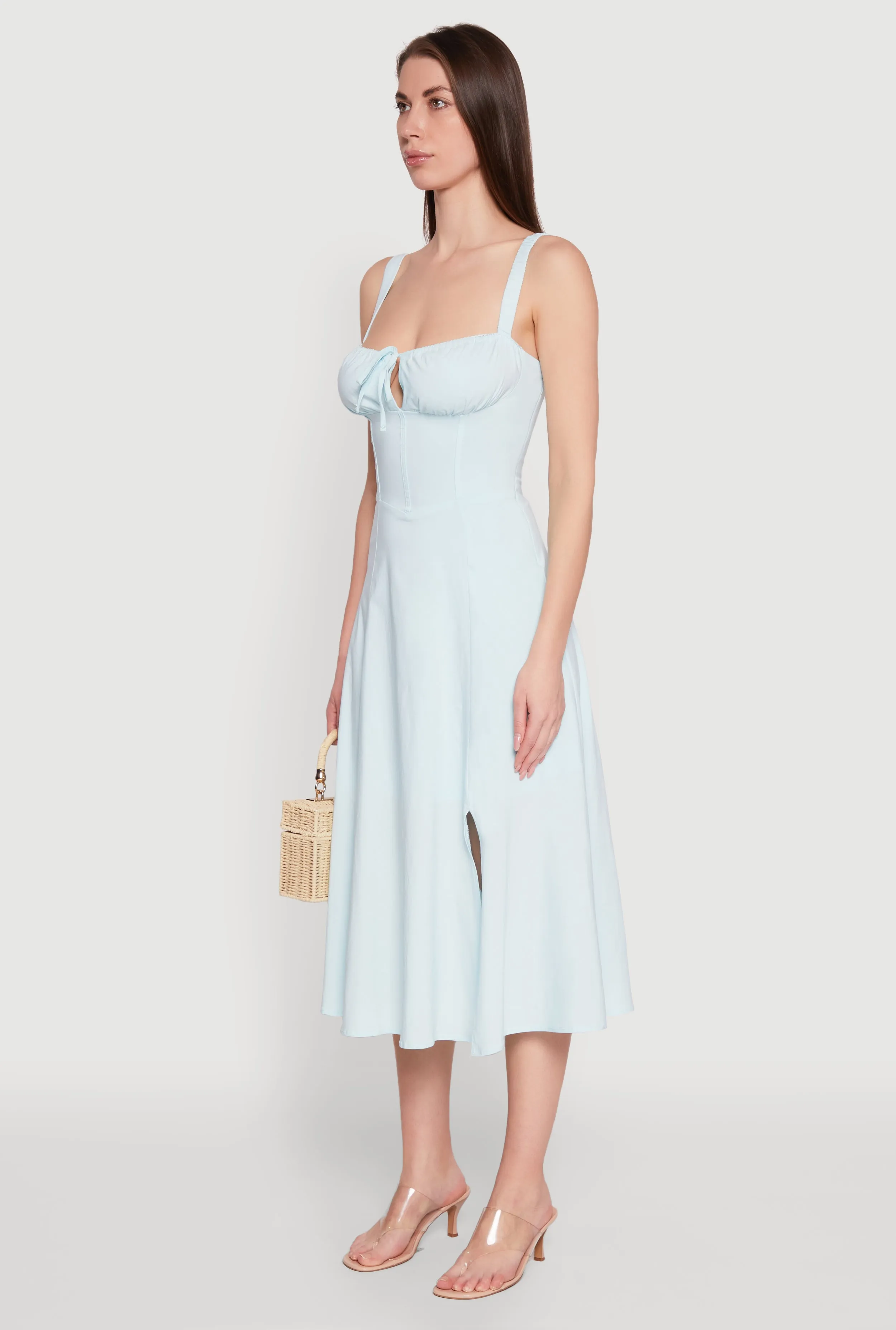 Vibrant Look Chic Sleeveless Sundress with Lace & Ruching, Casual Style