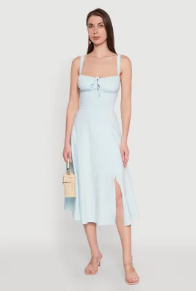 Lower Hem Lounge Cut Chic Sleeveless Sundress with Lace & Ruching, Casual Style