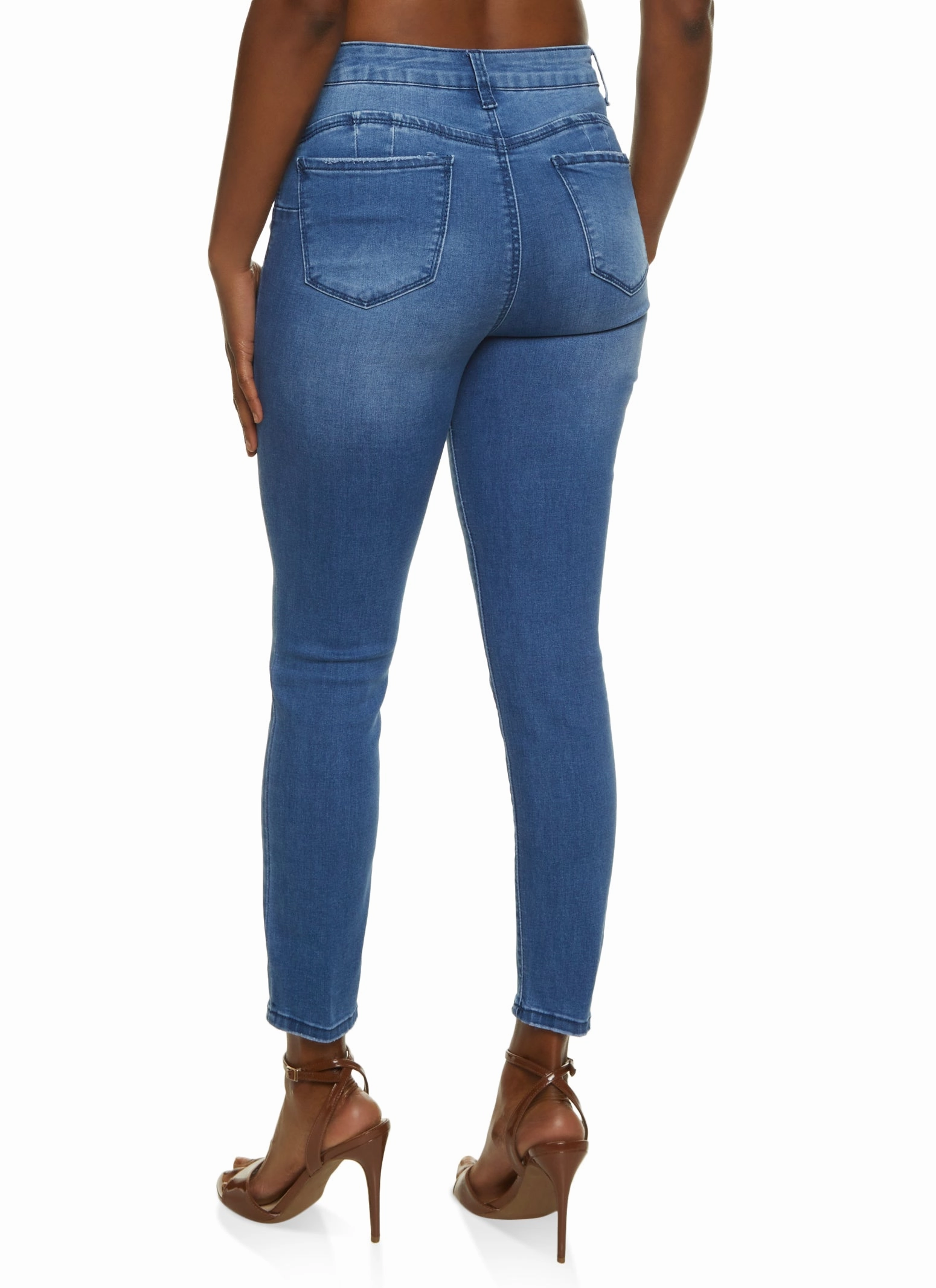 WAX Solid High Waisted Skinny Jeans Smooth Texture Classic Wear Street Fashion