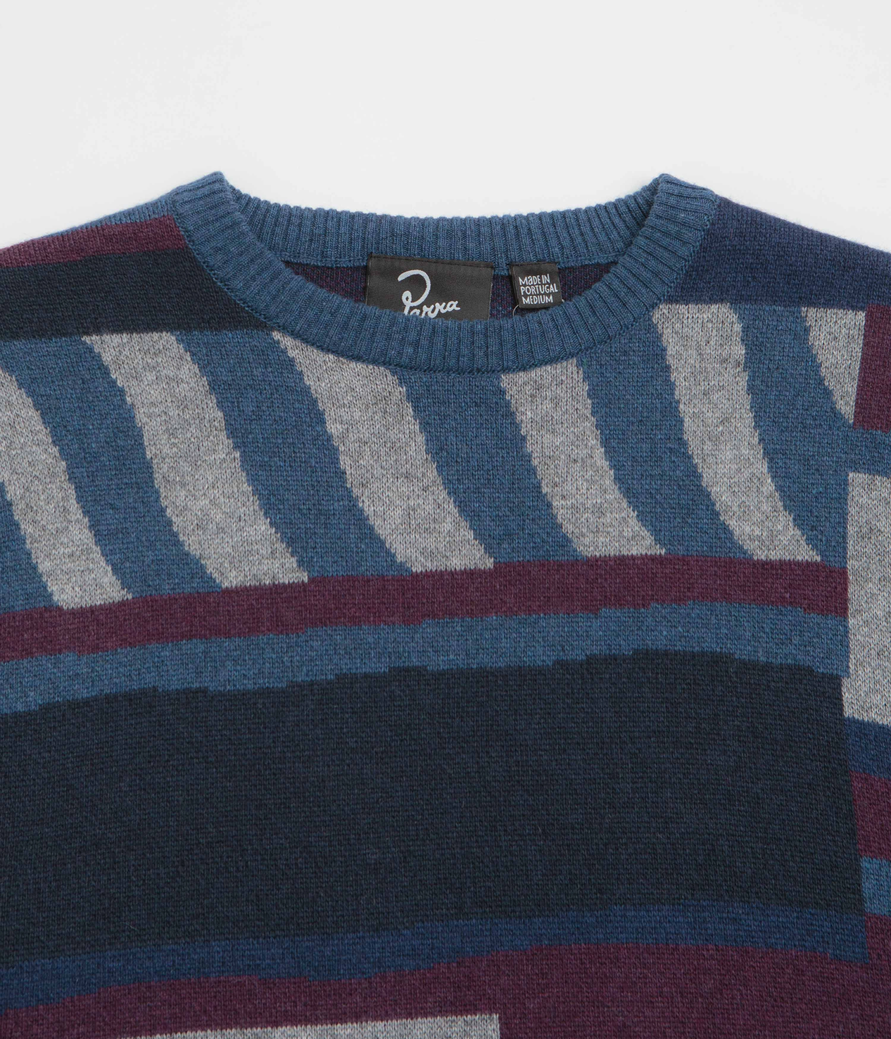by Parra Patched Your Work Knitted Sweatshirt - Blue Perfect Layering Fast Drying