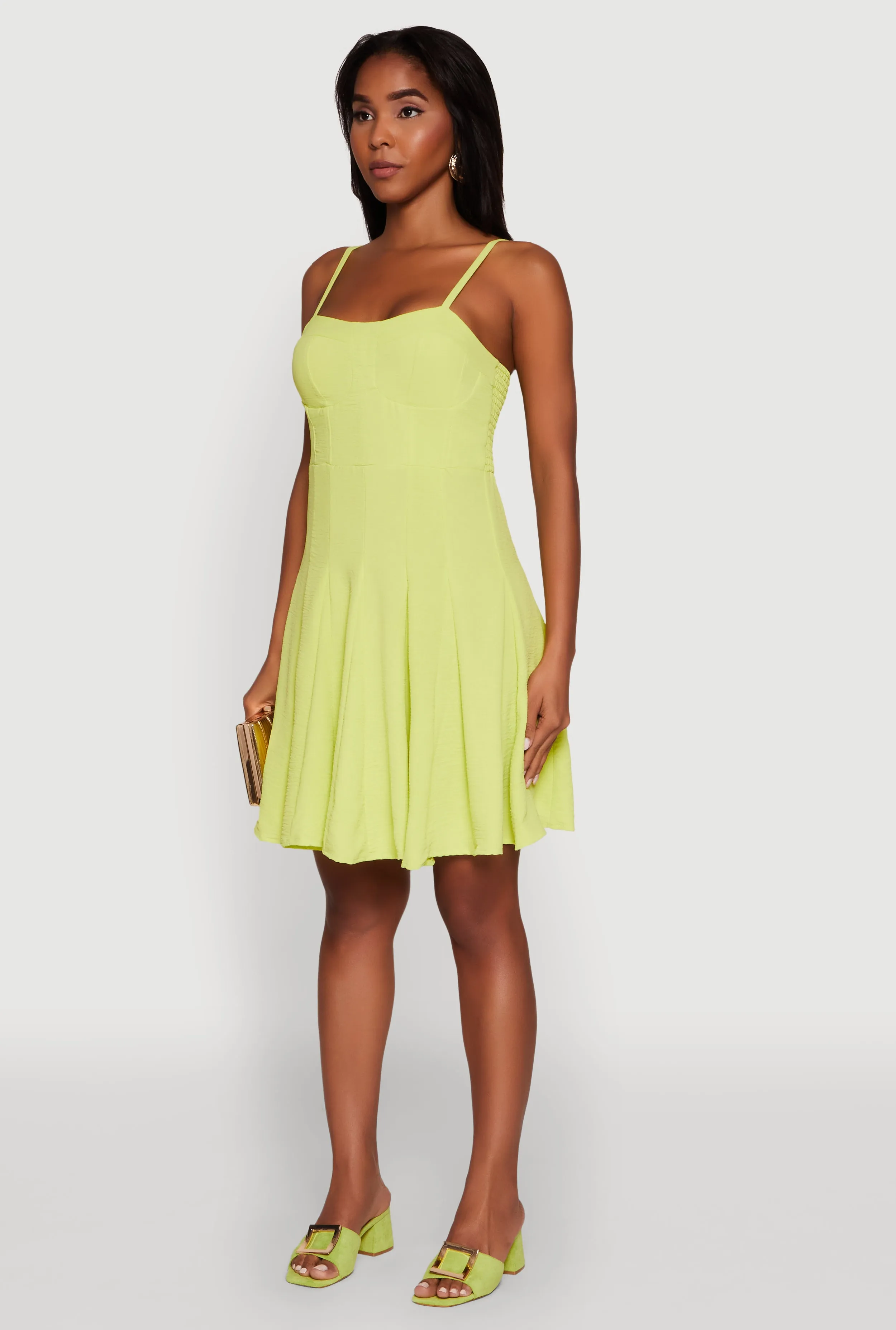 Lace Soft Figure-Skimming Trendy Crepe Knit Padded Bustier Skater Dress