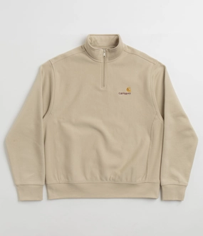 Fashion Forward Wear Snug & Stylish Carhartt Half Zip American Script Sweatshirt - Fleur De Sel
