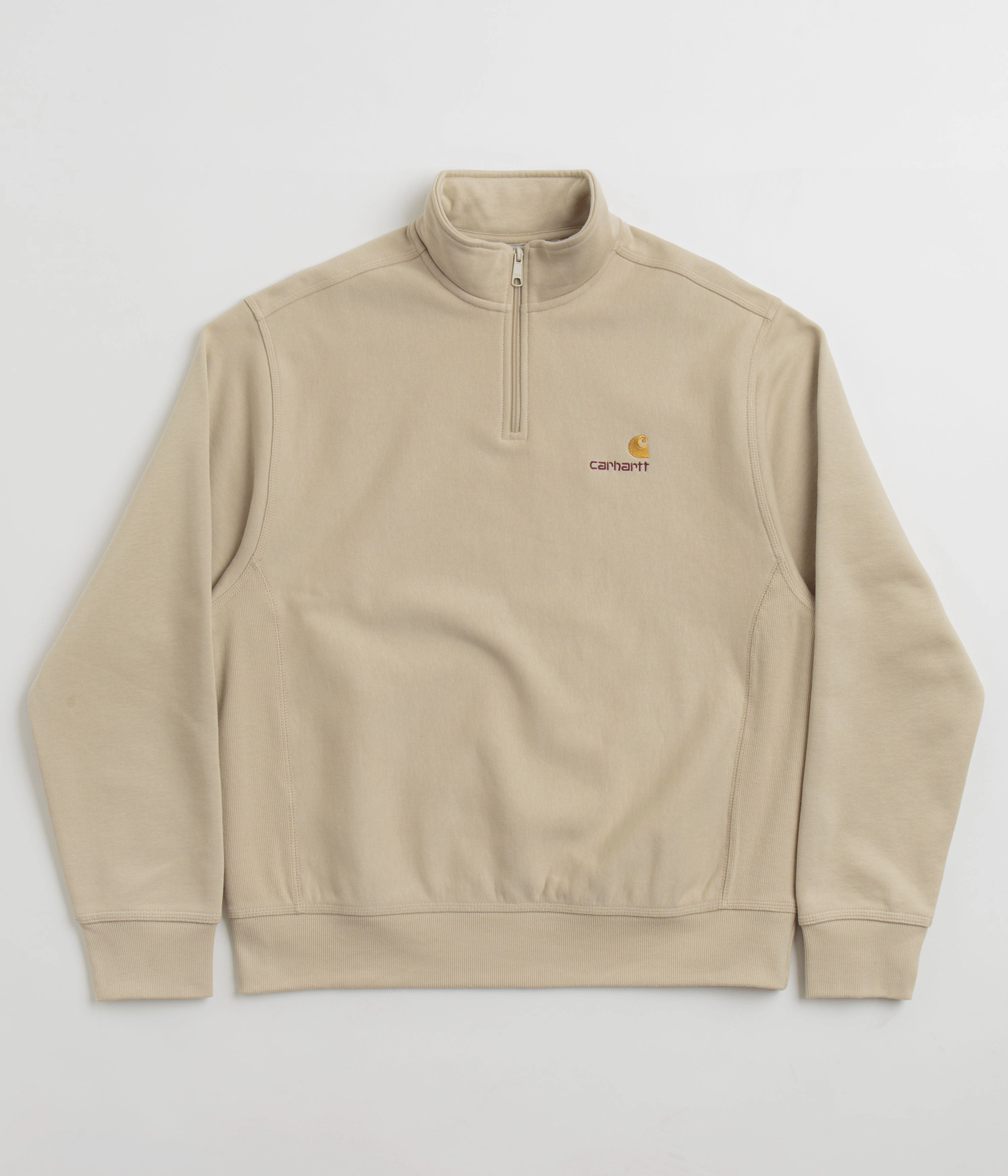 Fashion Forward Wear Snug & Stylish Carhartt Half Zip American Script Sweatshirt - Fleur De Sel