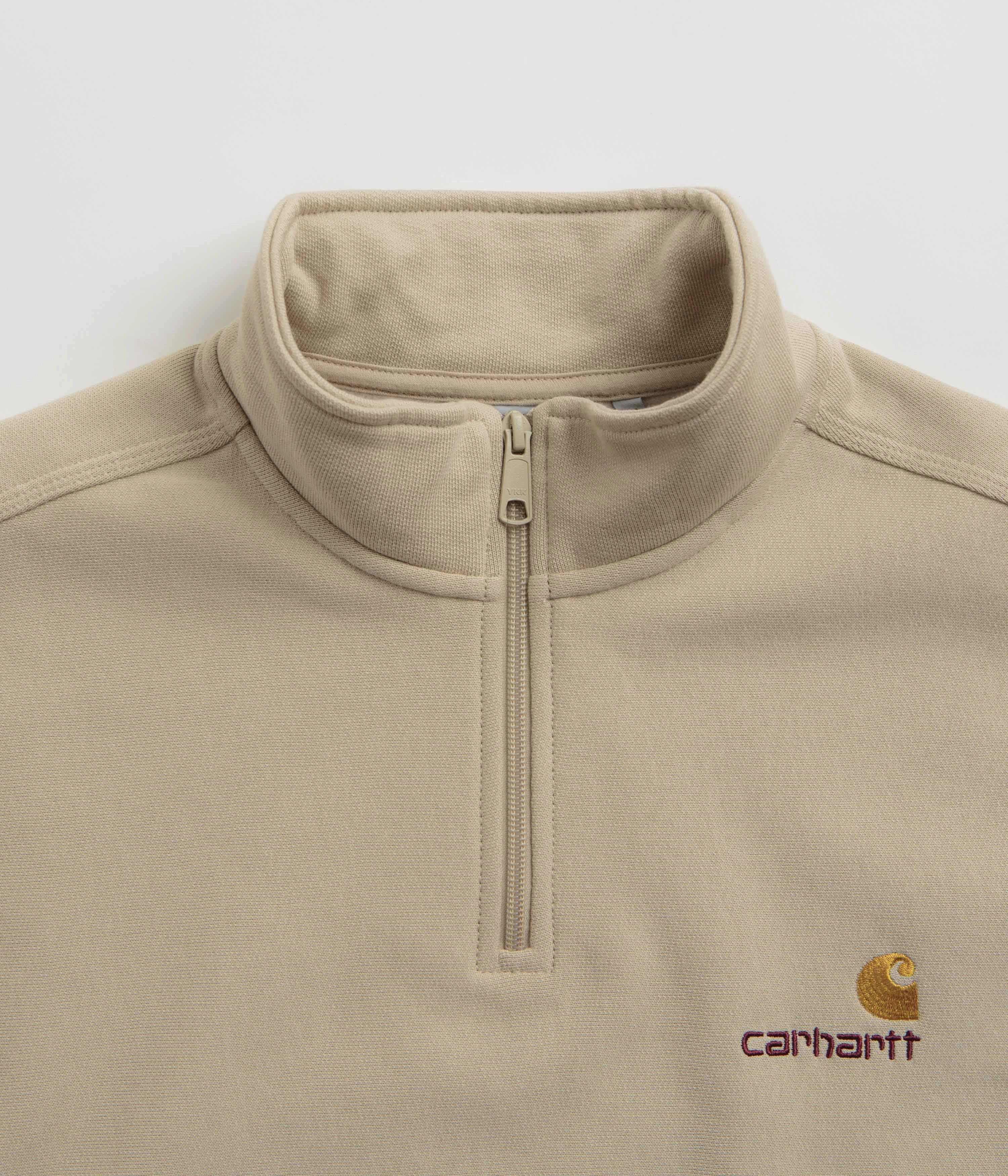 Snuggly Fit Relaxed Knitwear Carhartt Half Zip American Script Sweatshirt - Fleur De Sel