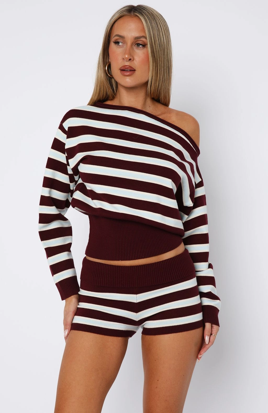 Eco - friendly rayon fabric Everything To Everybody Booty Shorts Burgundy Stripe