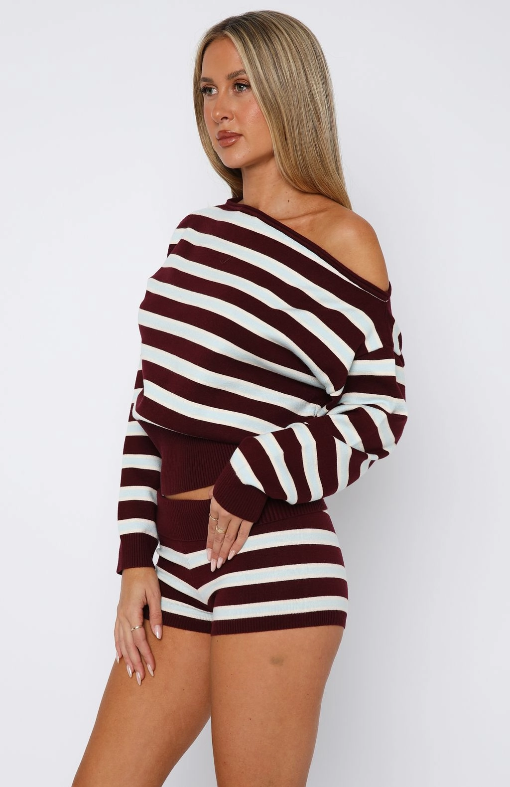 Everything To Everybody Booty Shorts Burgundy Stripe checkered pattern School Uniform