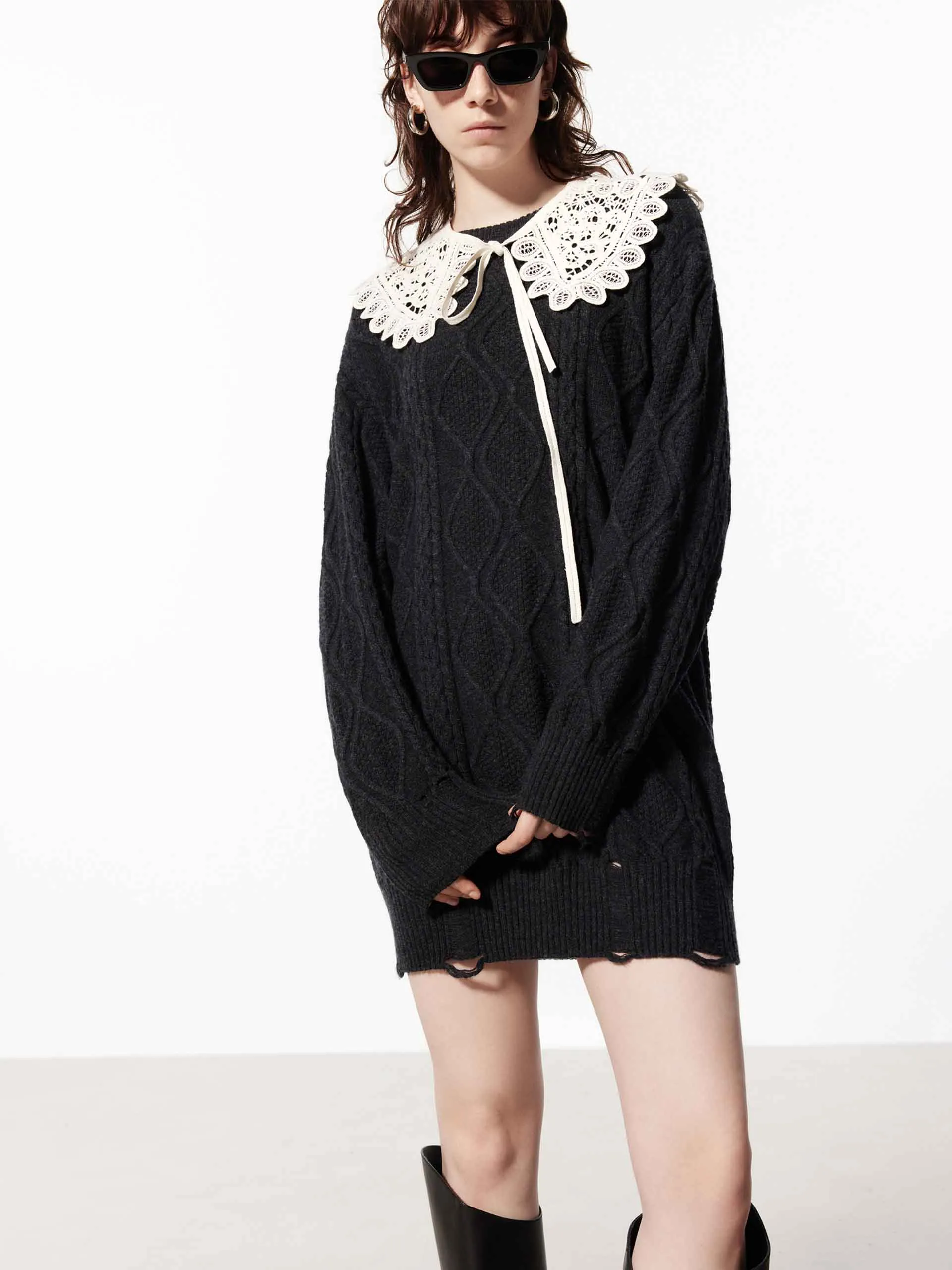 Versatile and Comfortable Subtle Lines Destroyed Details Mini Dress