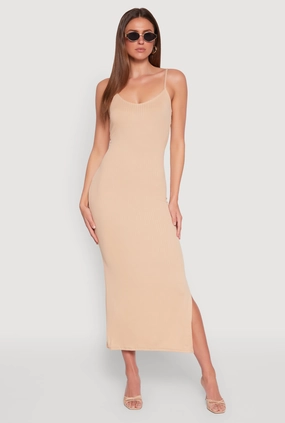 Side Slit V Neck Maxi Dress Functional Wear