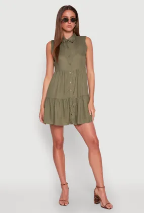 Sleeveless Button Front Tiered Dress Minimal Aesthetic Gentle Drape