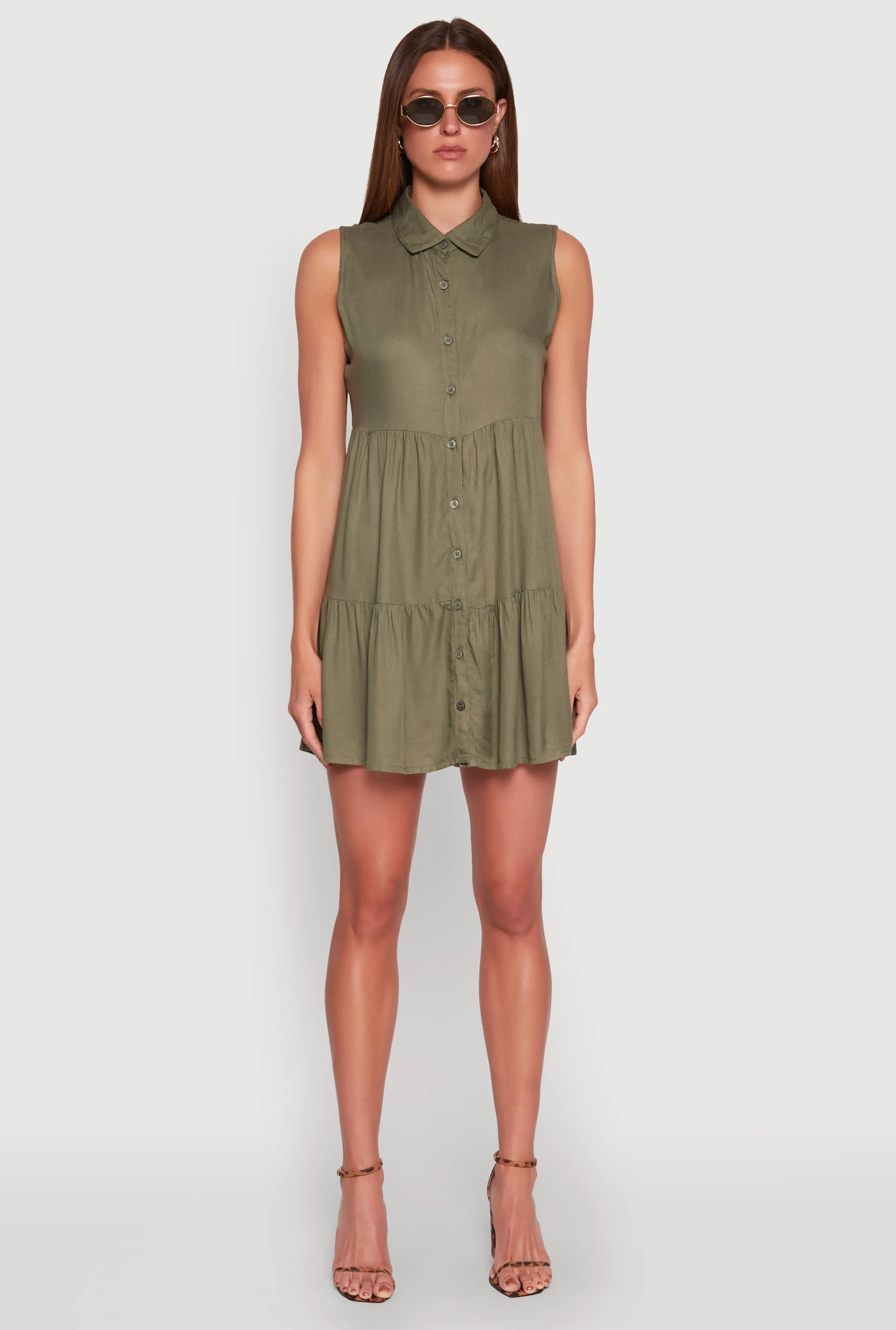 Subtle Lines Celebration Wear Sleeveless Button Front Tiered Dress