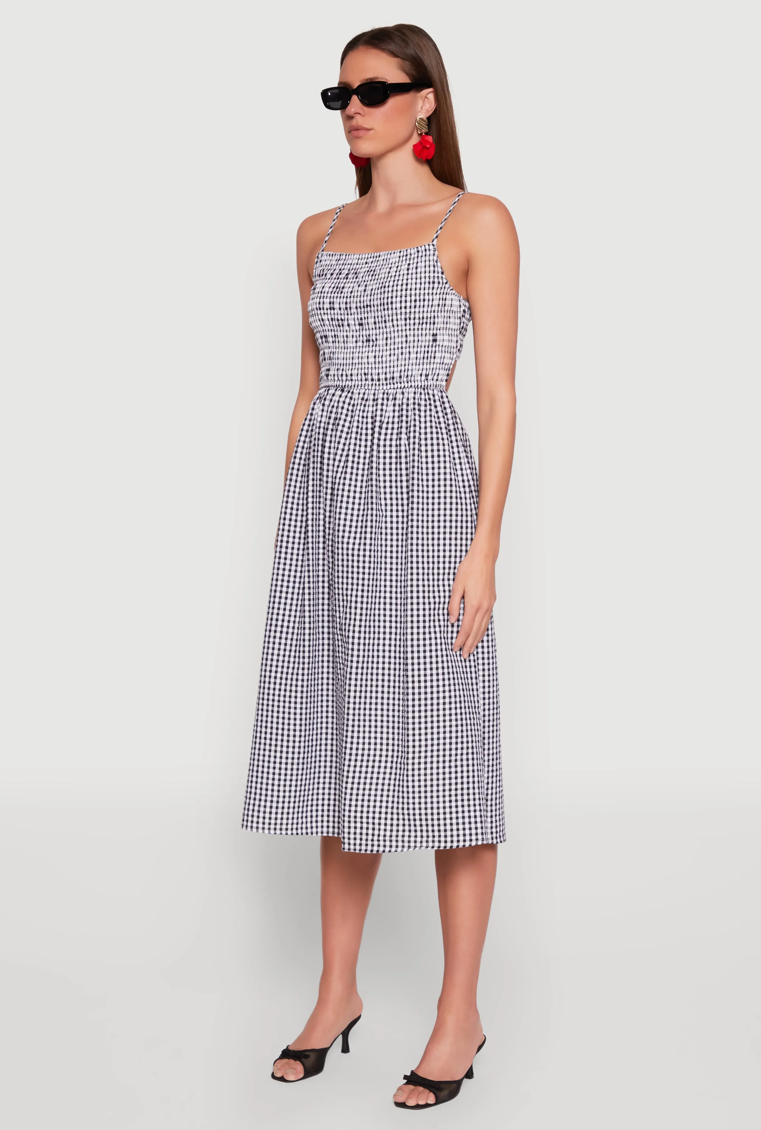 Almost Famous Cut Out Back Gingham Dress Timeless Look Wear Silky Shape