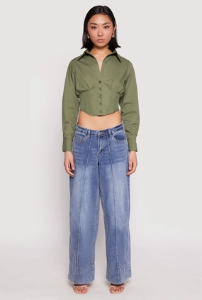 Hallway Smocked Waist Button Front Blouse