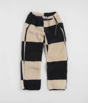 Gramicci Checkered Sherpa Pants - Natural / Navy Check Wide fit On The Go