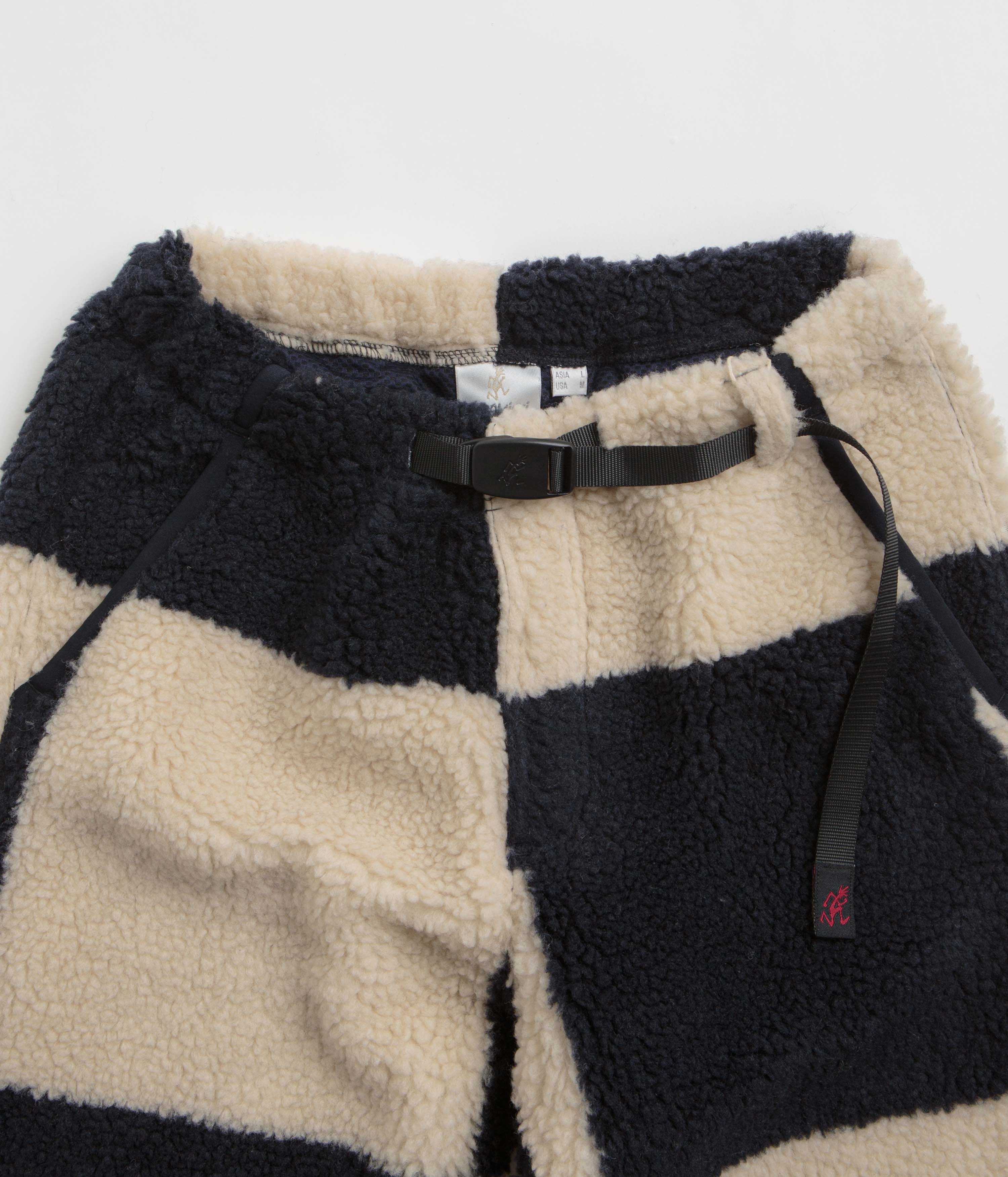 Gramicci Checkered Sherpa Pants - Natural / Navy Check Cozy Layer