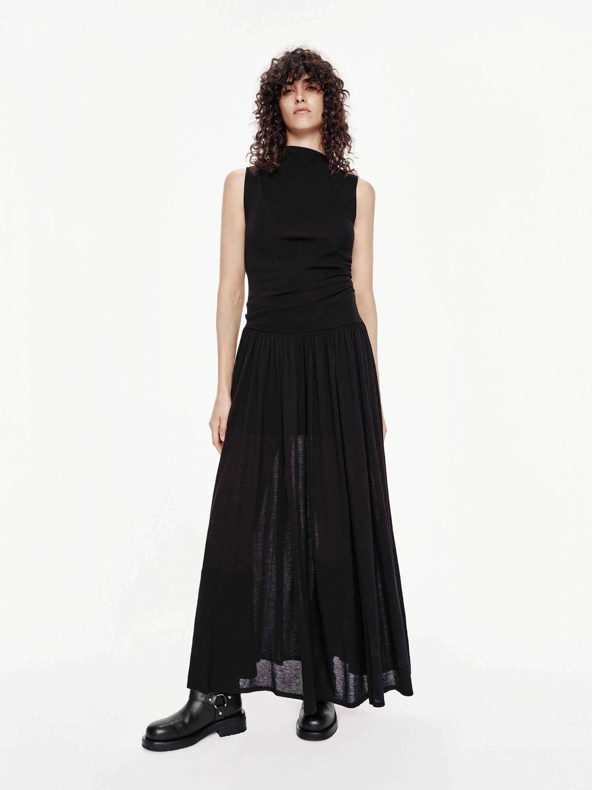 Draped-Style Subtle Texture Two-piece Cotton Blend Dress