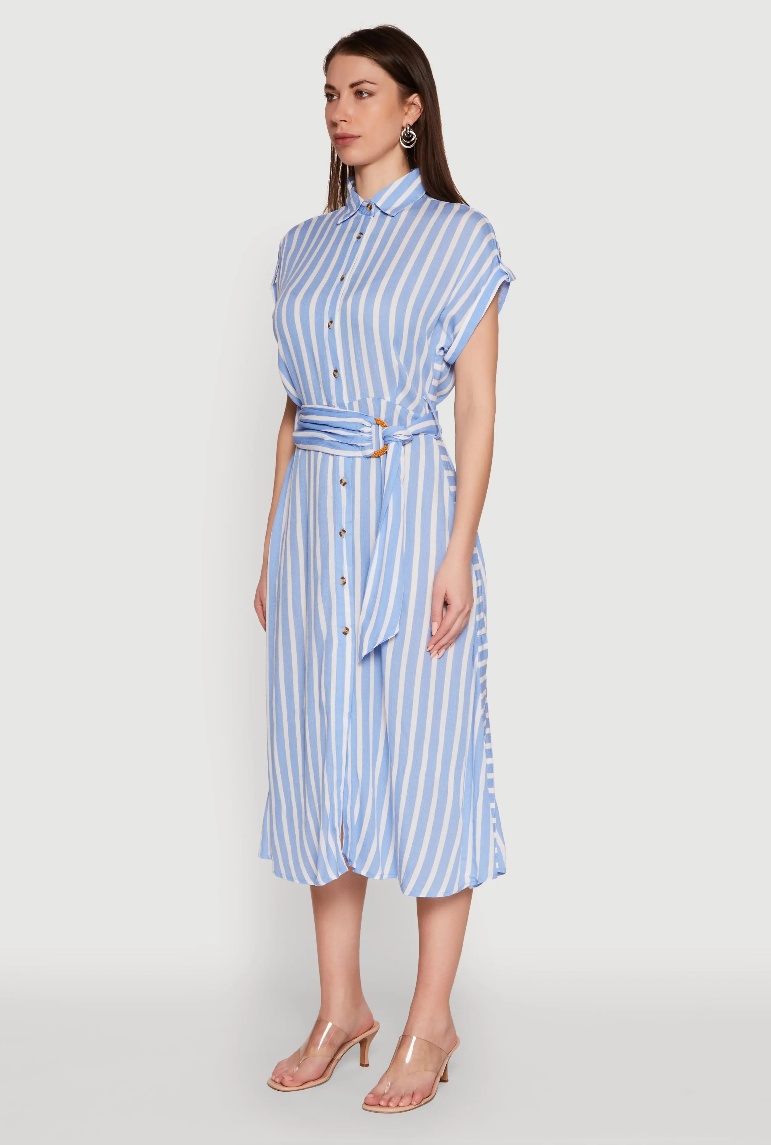 Day Magic Chic Striped Shirt Dress with O Ring Tie Waist Belt