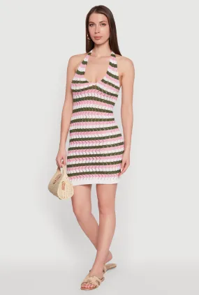 Trendy Crochet Striped Halter Dress Flow Ready Casual event outfit