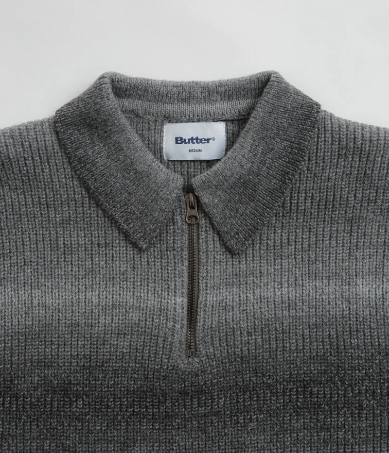 Butter Goods Beams 1/4 Zip Knit Polo Sweatshirt - Charcoal Simple Knitwear