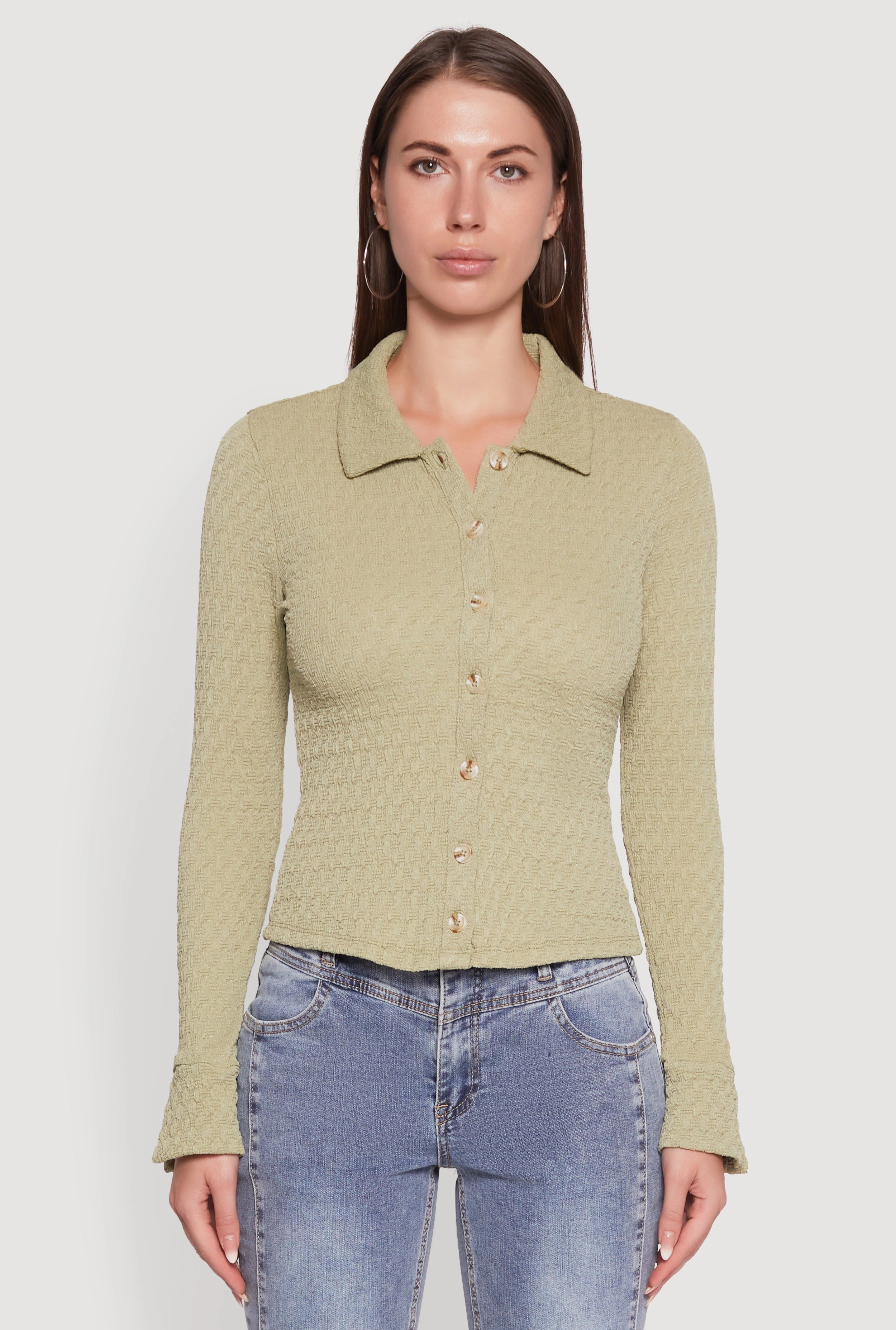 Thermal Regulation Tech Cuffed edge Iris Classic Fit Textured Knit Button Front Shirt