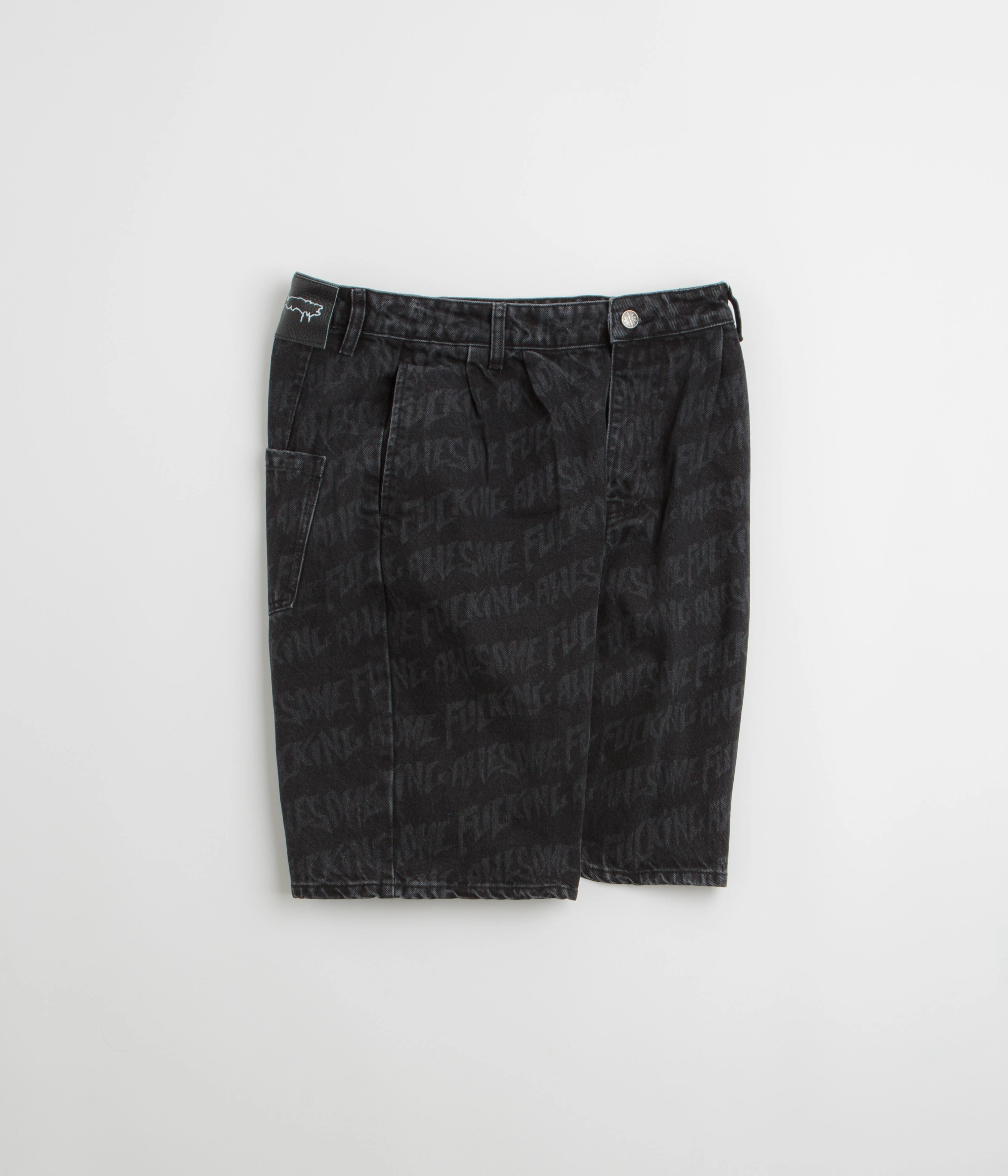 Fucking Awesome Baggy Pleated Denim Laser Shorts - Black Seamless Edge Design