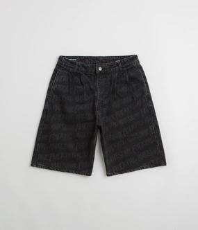 Non Cling Material Fucking Awesome Baggy Pleated Denim Laser Shorts - Black