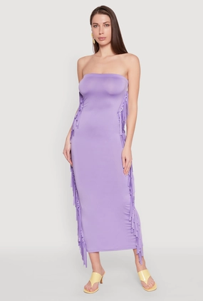 Summer Outfit Flattering Comfort Wear Side Fringe Maxi Tube Dress