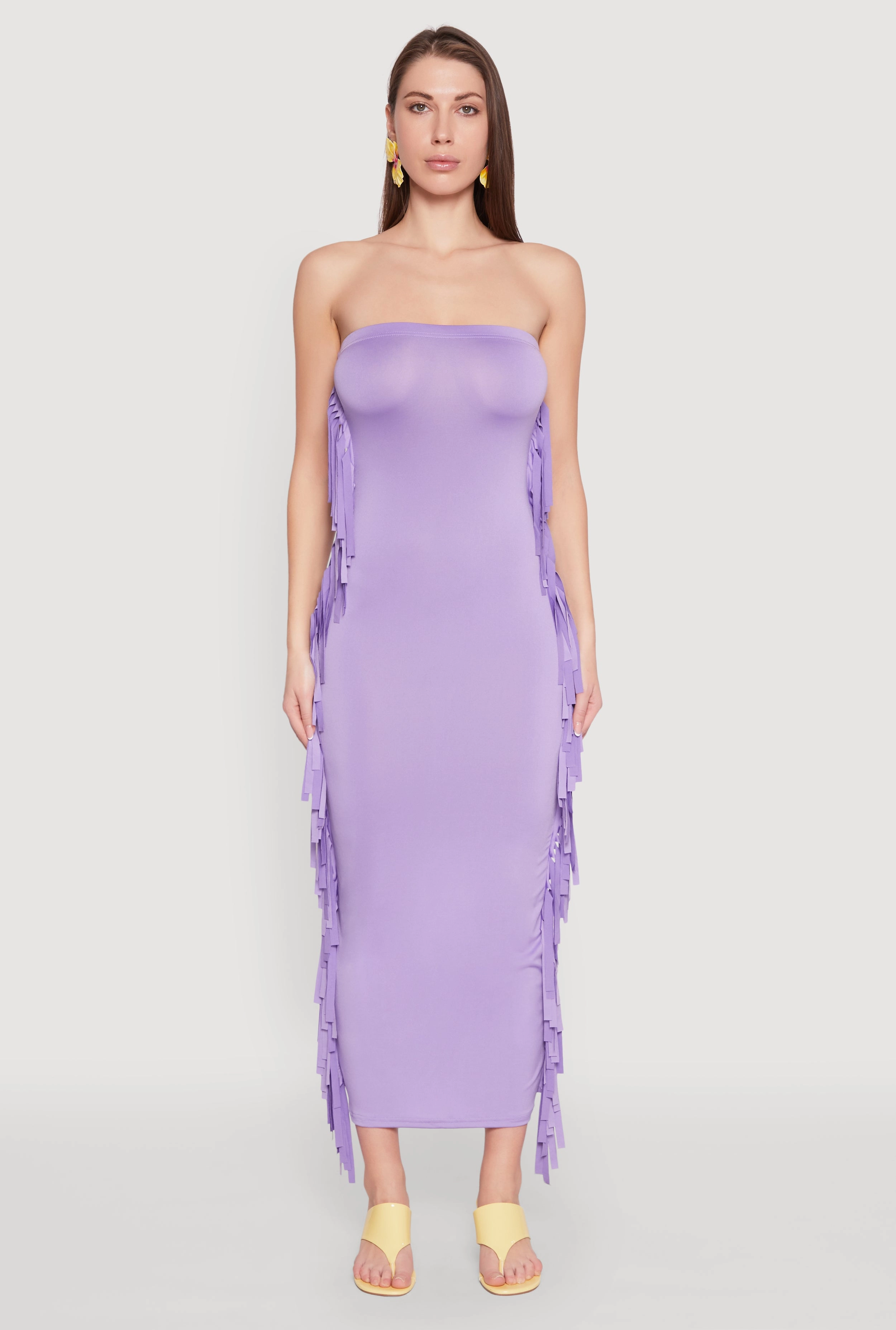 Side Fringe Maxi Tube Dress Comfortable Wear Tailored Mood