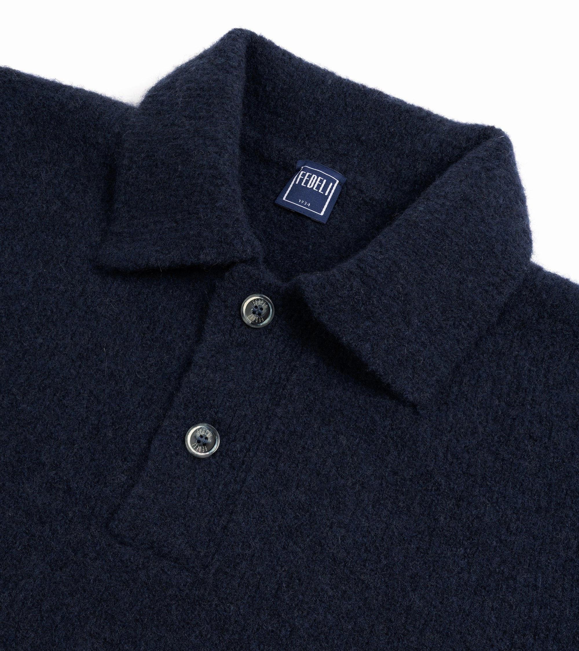Lightweight Layer Weekend Casual Fedeli Basket Wool Cashmere Mix Long Sleeve Knit Polo Shirt: Storm