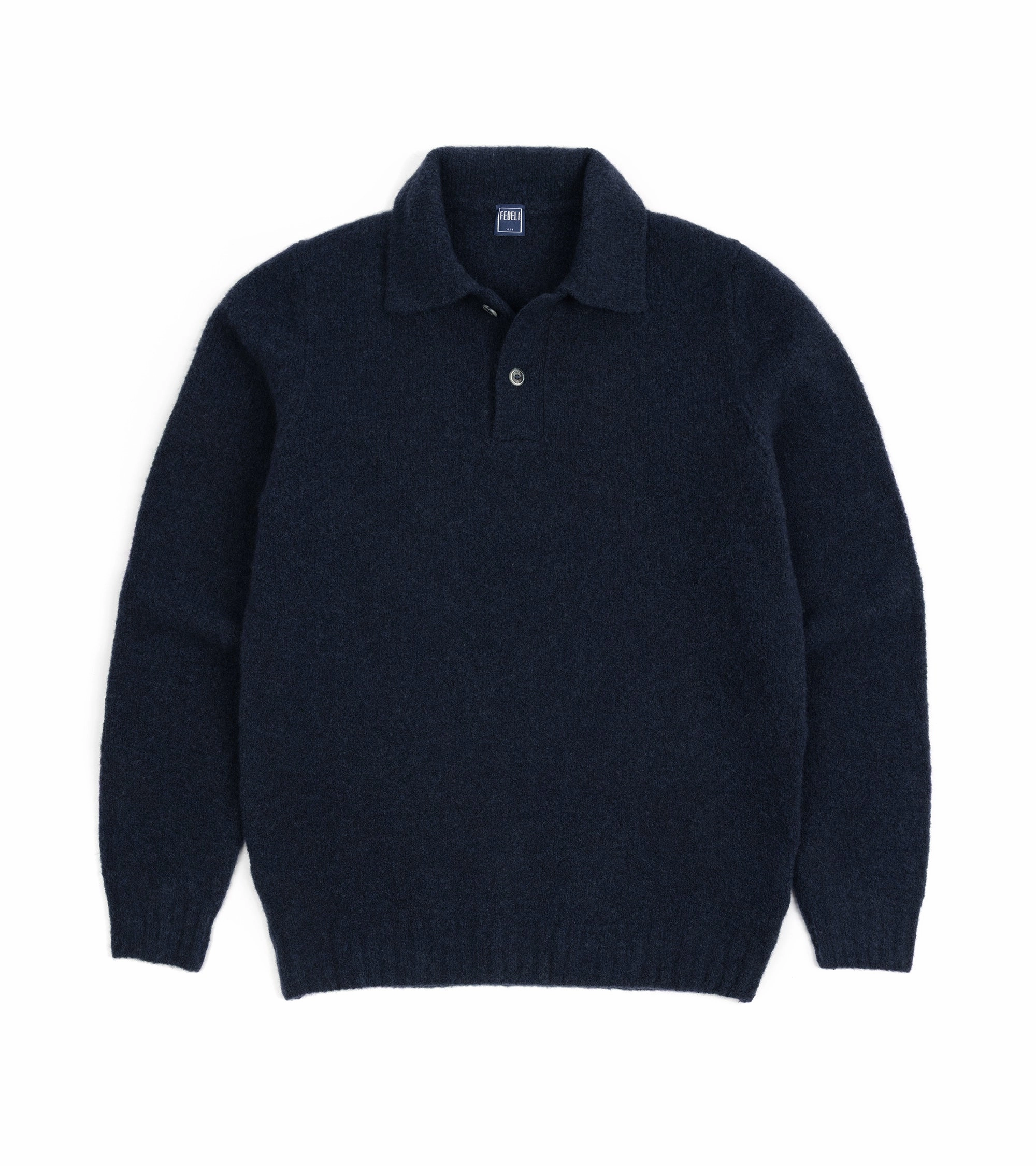 light layering Athletic Comfort Fedeli Basket Wool Cashmere Mix Long Sleeve Knit Polo Shirt: Storm