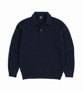 Fedeli Basket Wool Cashmere Mix Long Sleeve Knit Polo Shirt: Storm Sleek Design Comfy Apparel
