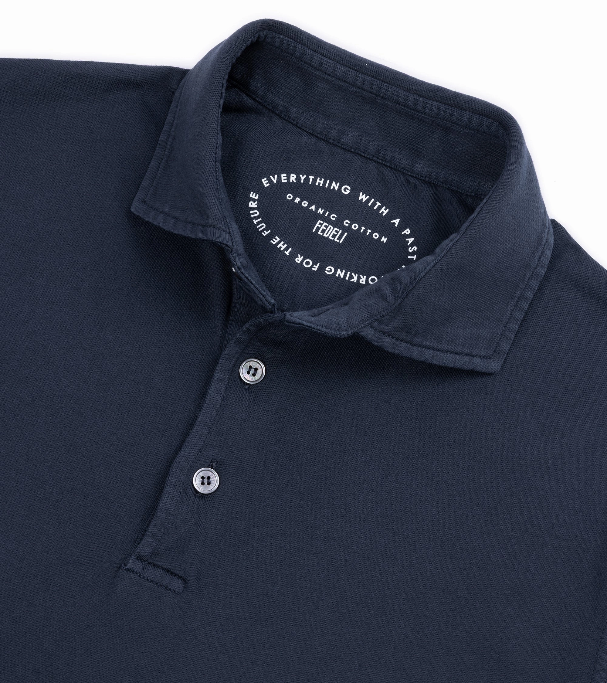 Smart Fit Travel Friendly Fedeli Zero Organic Cotton Jersey Long Sleeve Polo Shirt: Midnight Blue