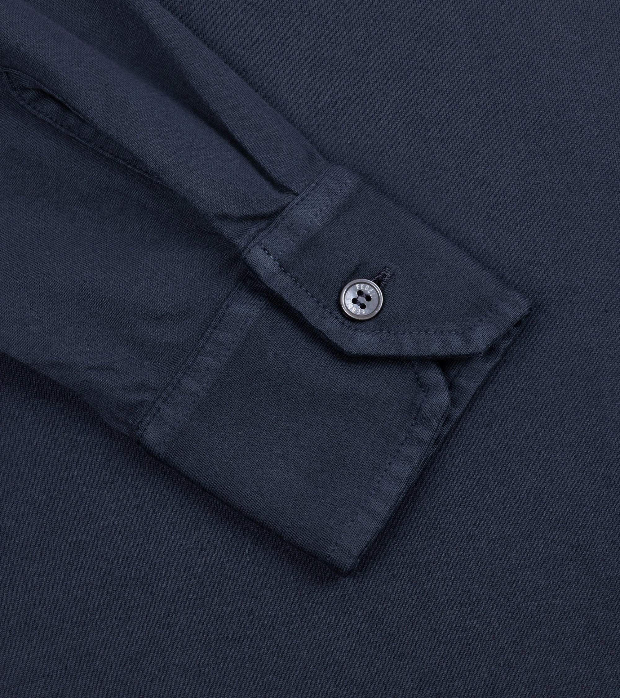 Travel Staple UV-Resistant Fedeli Zero Organic Cotton Jersey Long Sleeve Polo Shirt: Midnight Blue