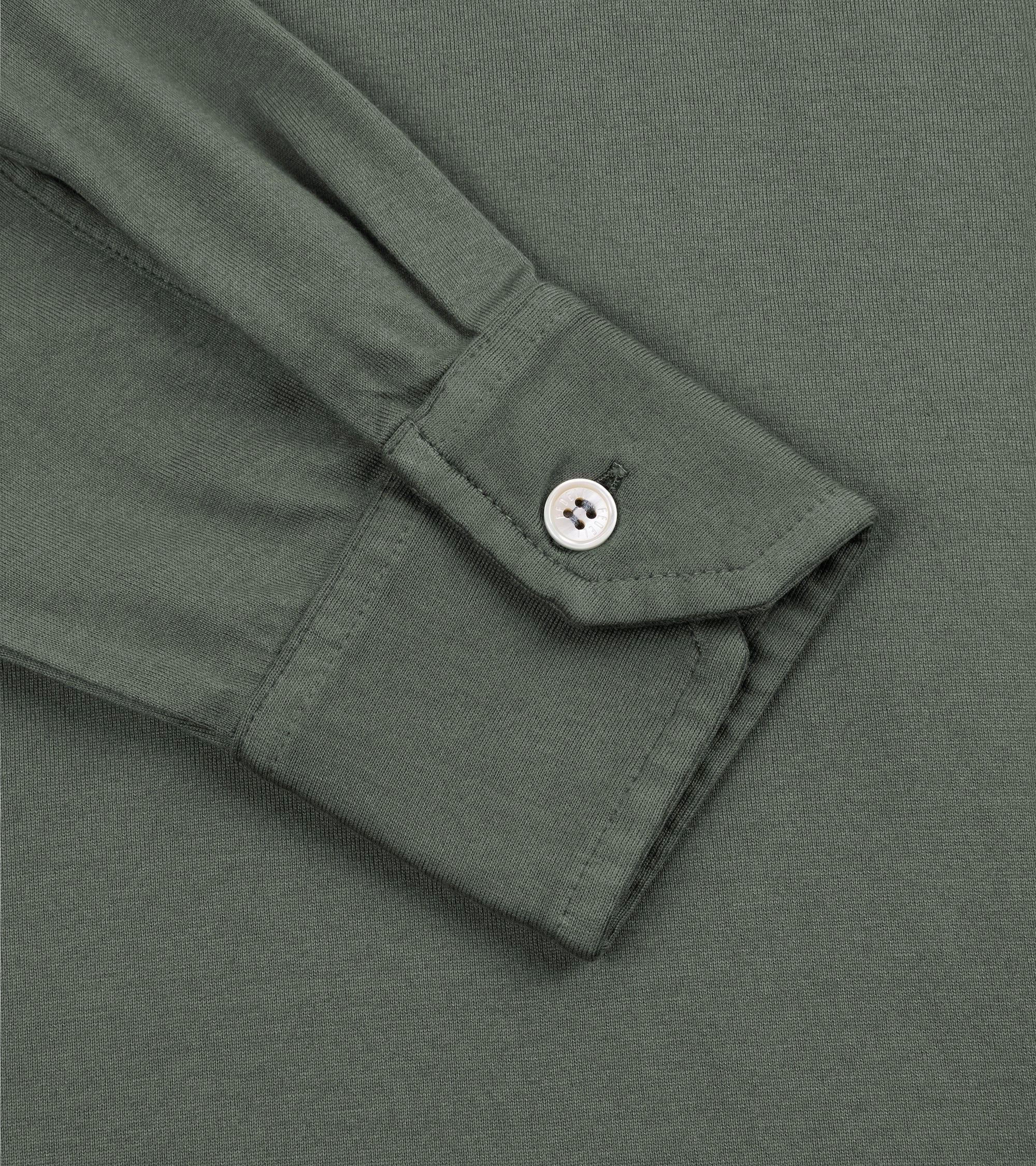 Fedeli Zero Organic Cotton Jersey Long Sleeve Polo Shirt: Olive Green Essential Comfort