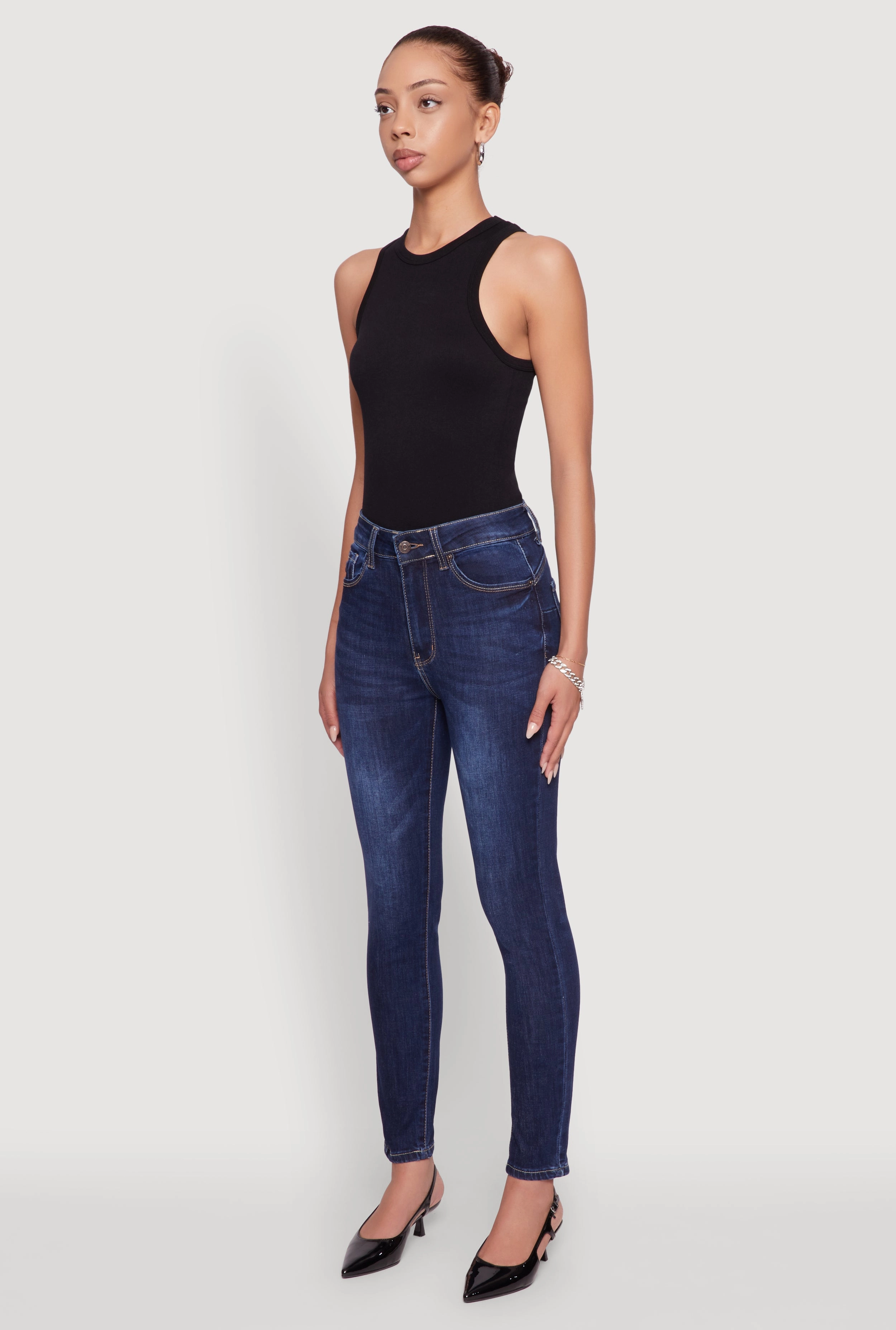 Festival Outfit Professional Wear Work Friendly WAX Five Pocket Solid Skinny Jeans