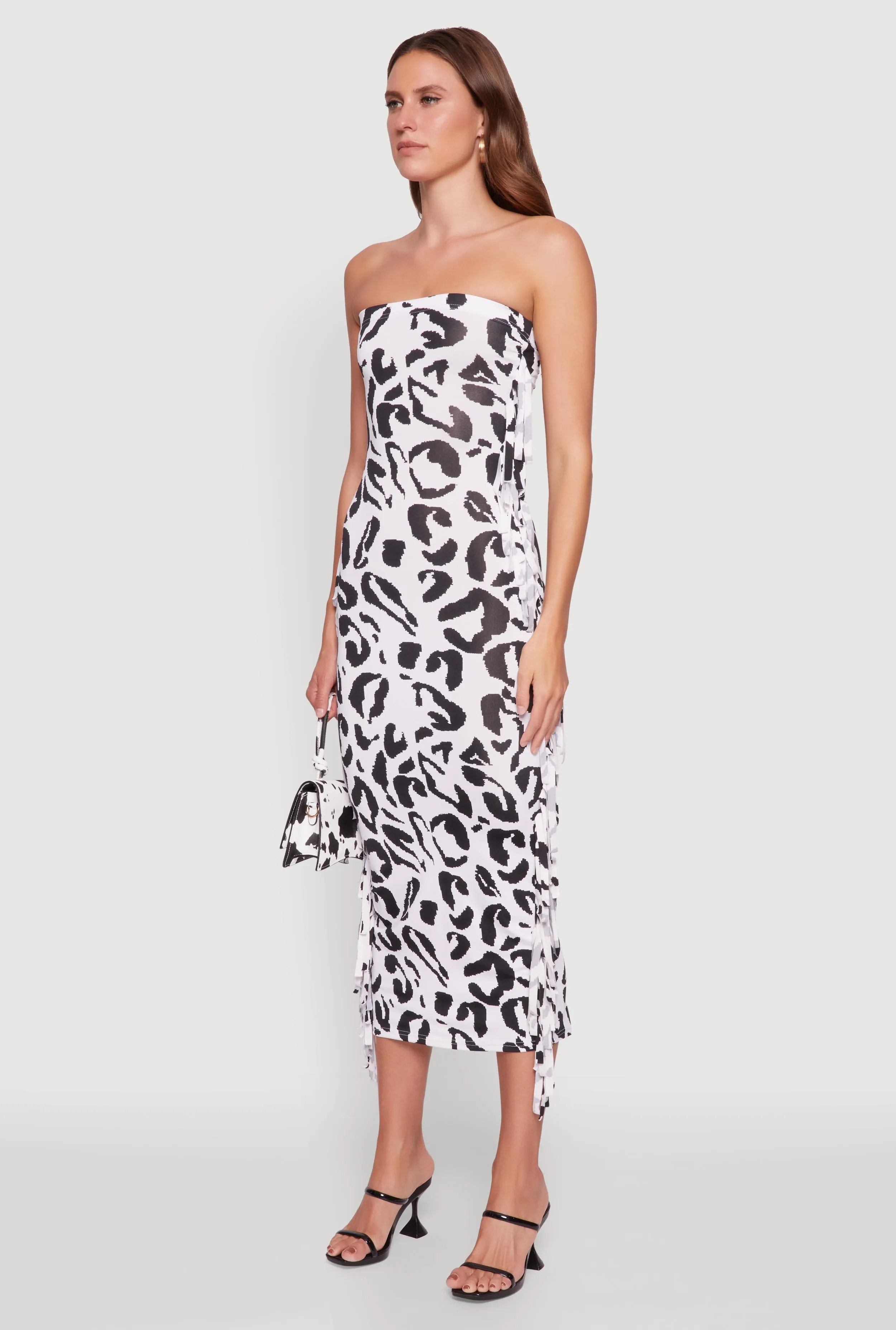 Trendy Wearable Stretch-Recovery Side Fringe Animal Print Tube Dress