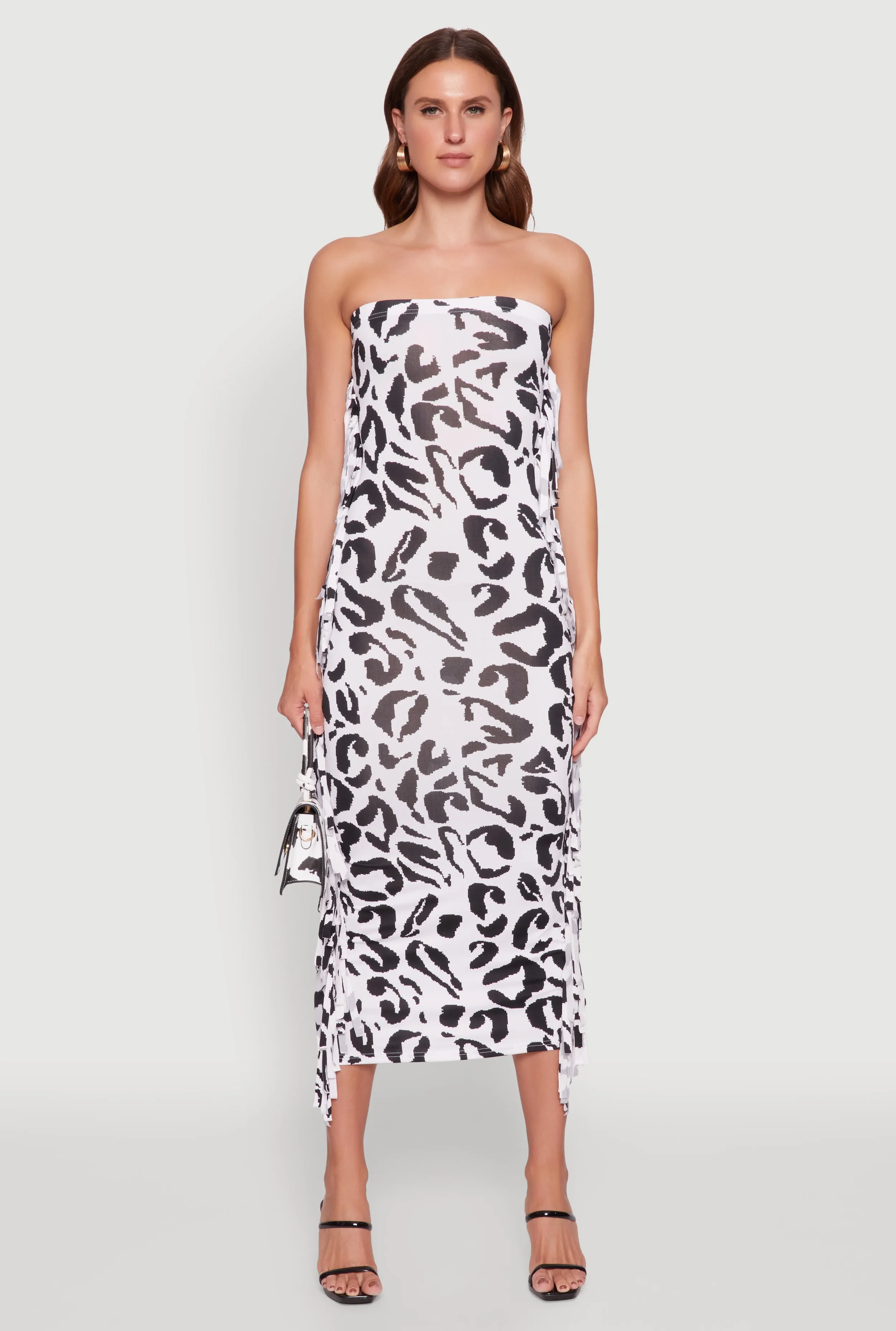 Side Fringe Animal Print Tube Dress Smooth Finish Brunch Fit